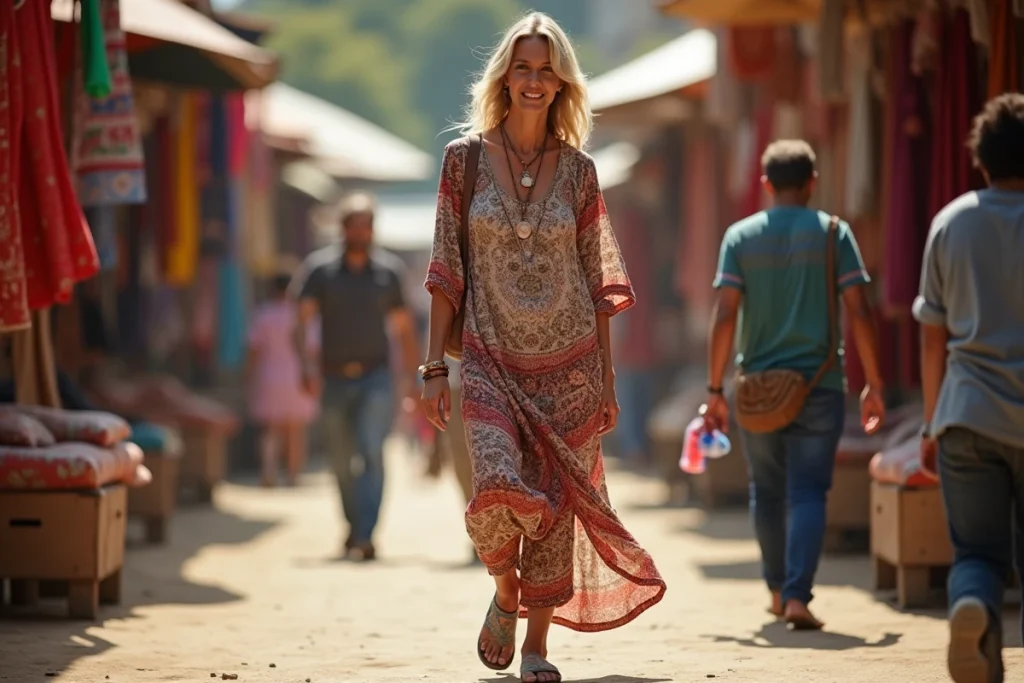 Femme portant un sarouel à imprimé fleuri avec tunique ample, erreur de style aux motifs superposés