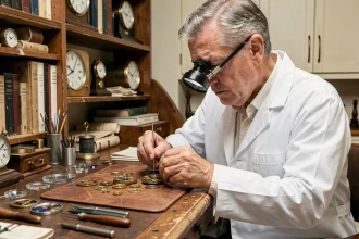 Horloger expert assemblant un mouvement tourbillon de montre de luxe sur mesure dans un atelier artisanal traditionnel